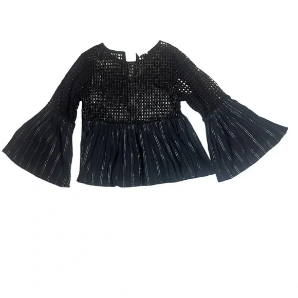 Maeve Anthropologie Alameda Beaded Bell Sleeve Peplum Blouse Size 8 Black - Picture 5 of 10